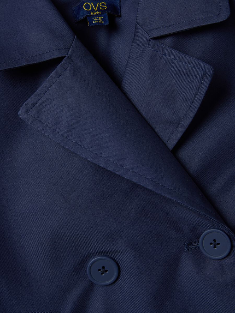 Girls' blue double-breasted cotton blend trench coat, regular fit_2