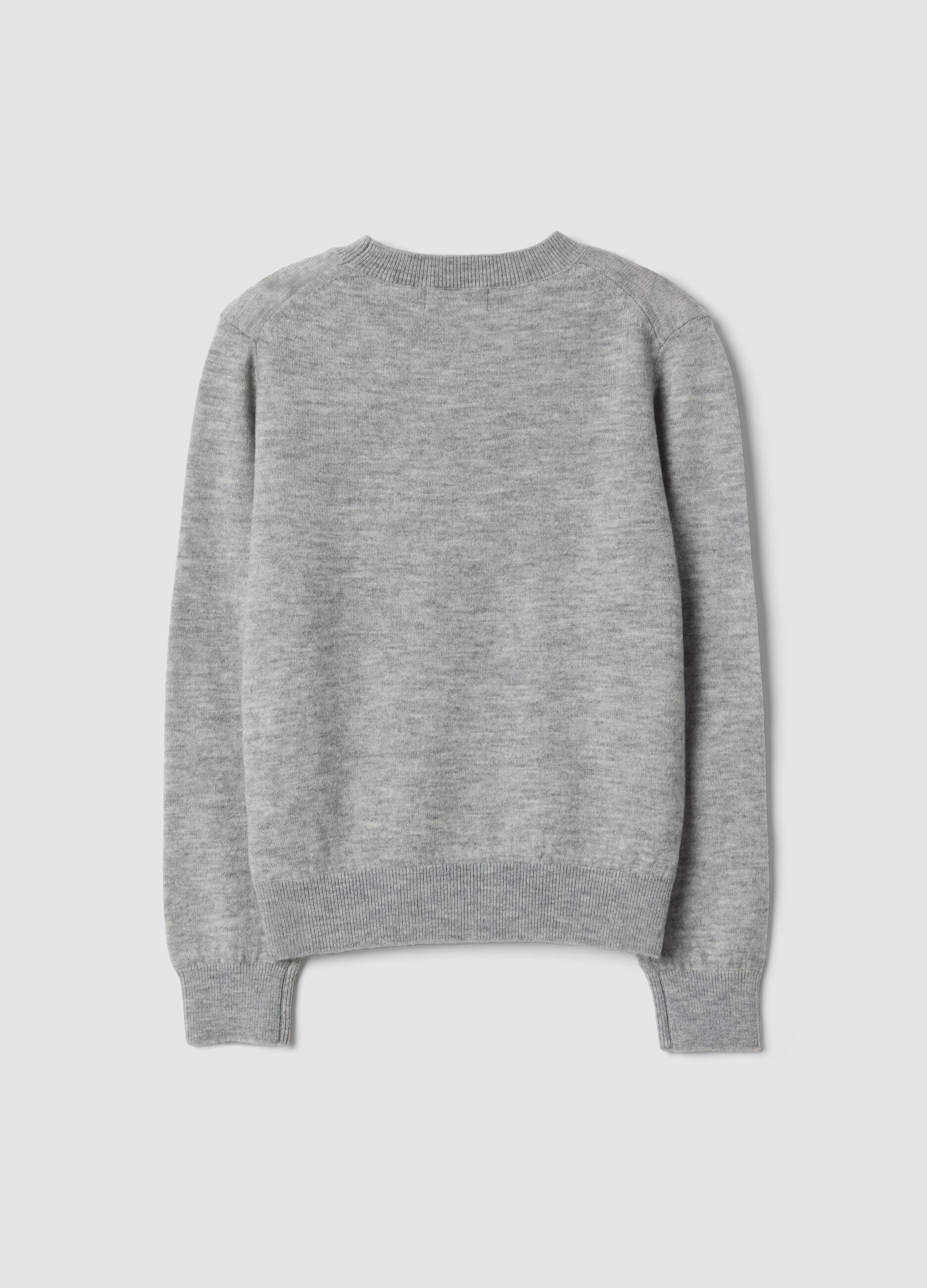 Grey pure wool long-sleeve jumper, regular fit