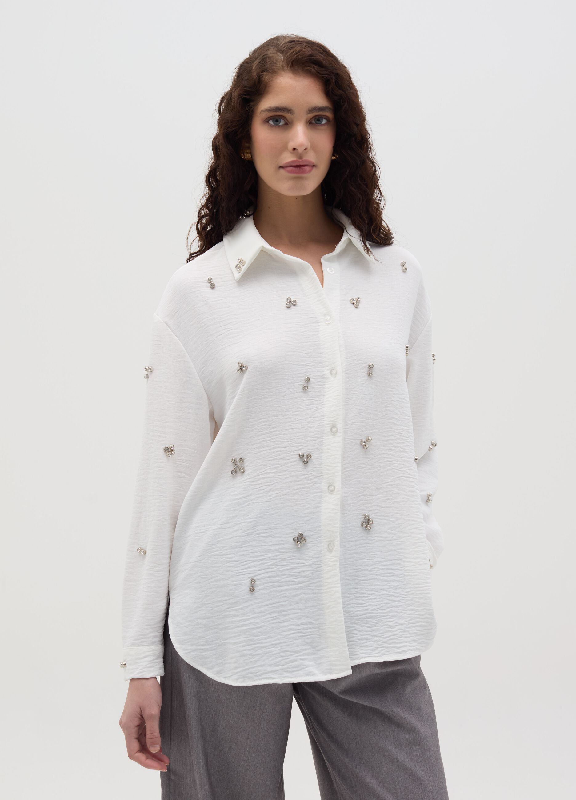 Shirt with diamanté applications