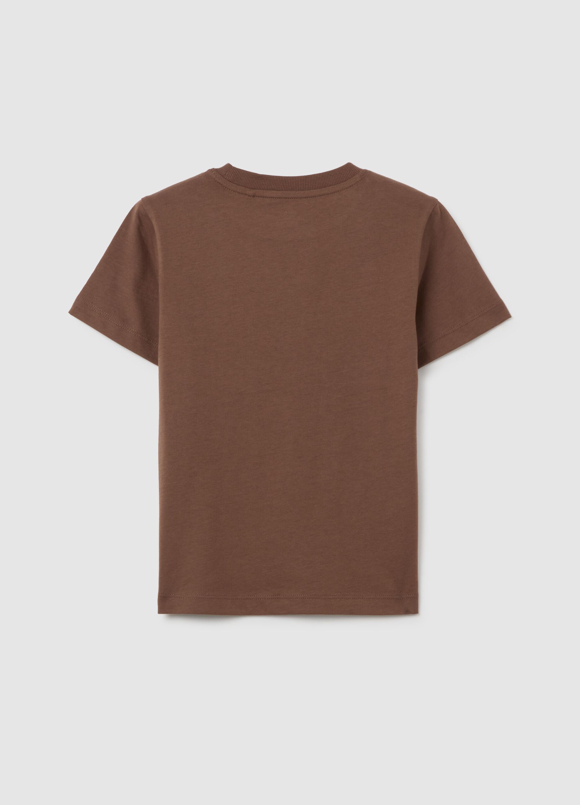 T-shirt da bambino in puro cotone marrone regular fit con stampa