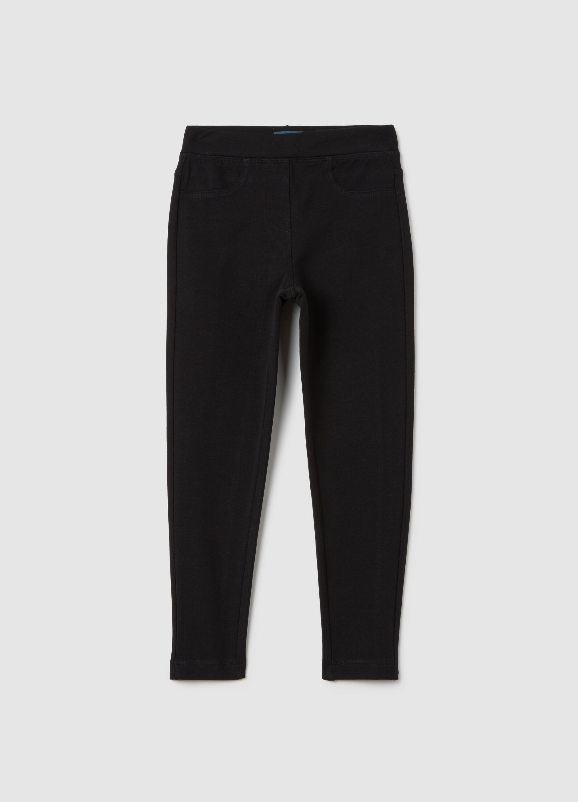 Leggings da bambina in cotone elasticizzato nero slim fit