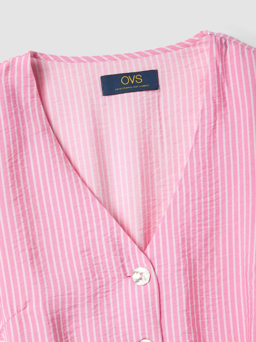 Abito rosa a righe in misto viscosa con scollo deep V_5