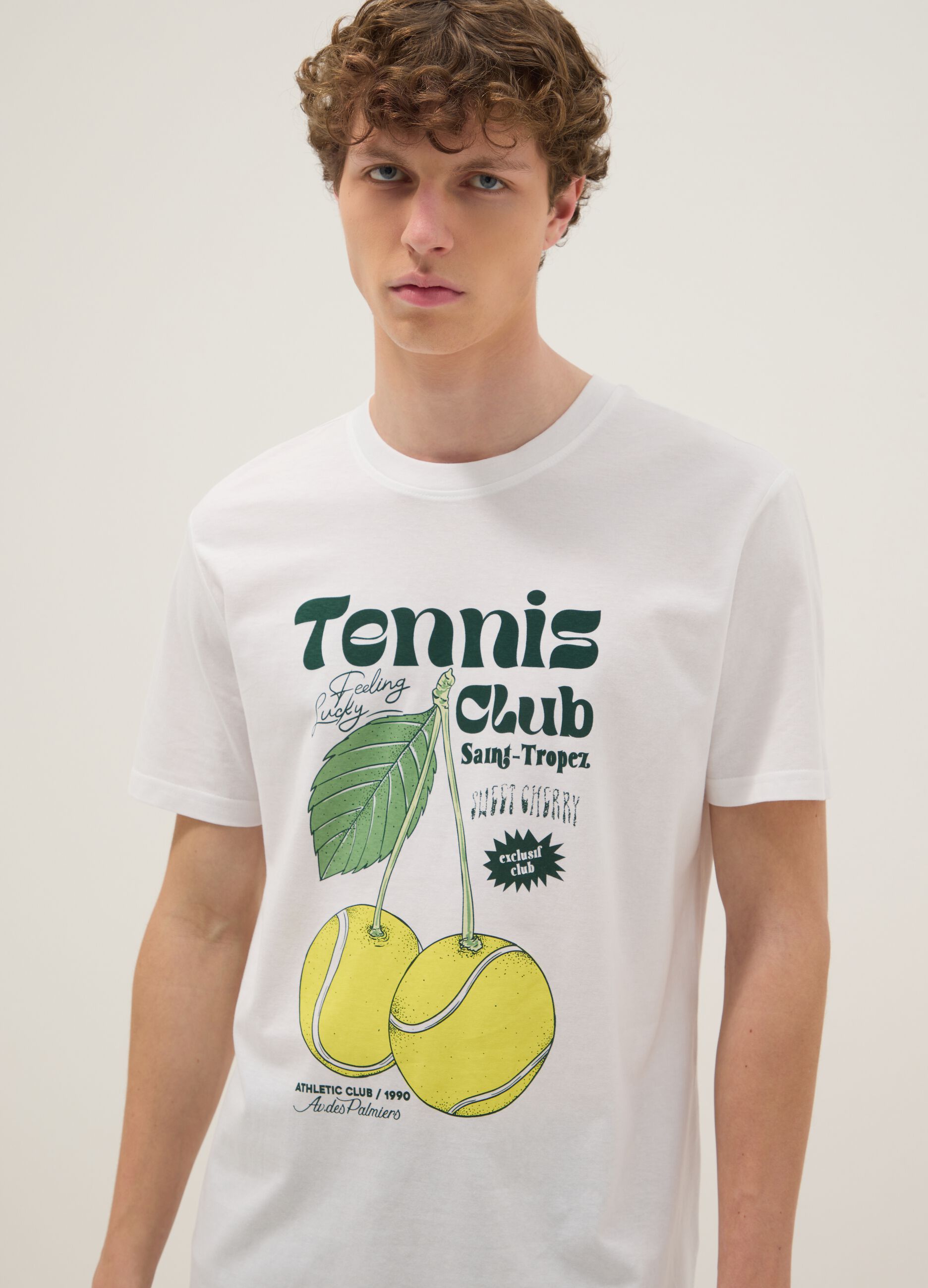 White graphic-print pure cotton T-shirt, regular fit