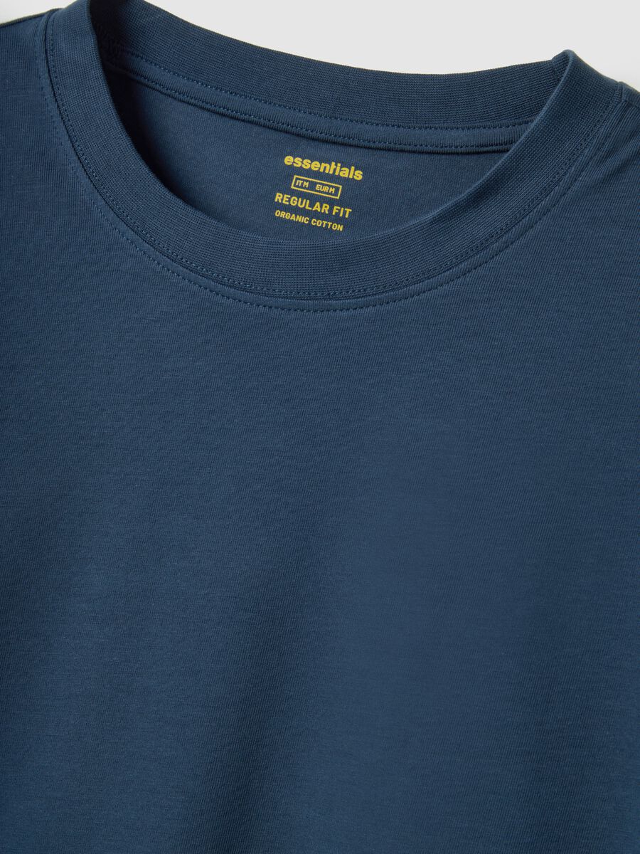 Regular fit blue long sleeve stretch cotton t-shirt_5