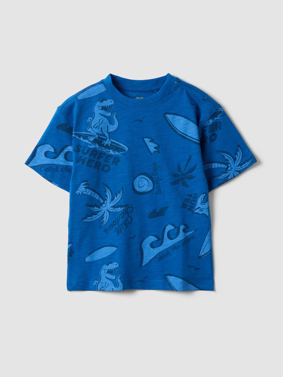 Blue short-sleeved pure cotton T-shirt_0