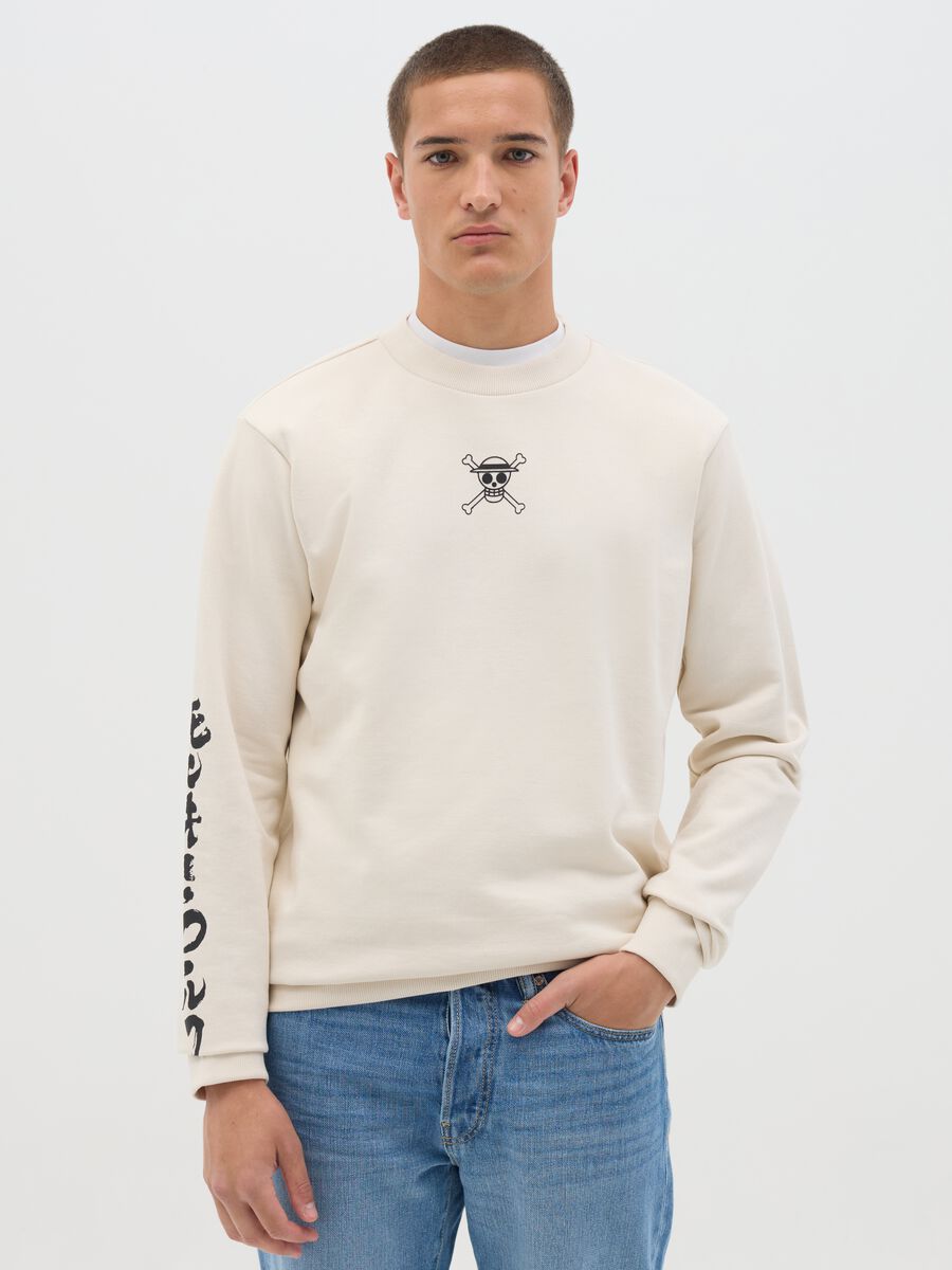White Sweatshirt with Logo and Sleeve Print_0