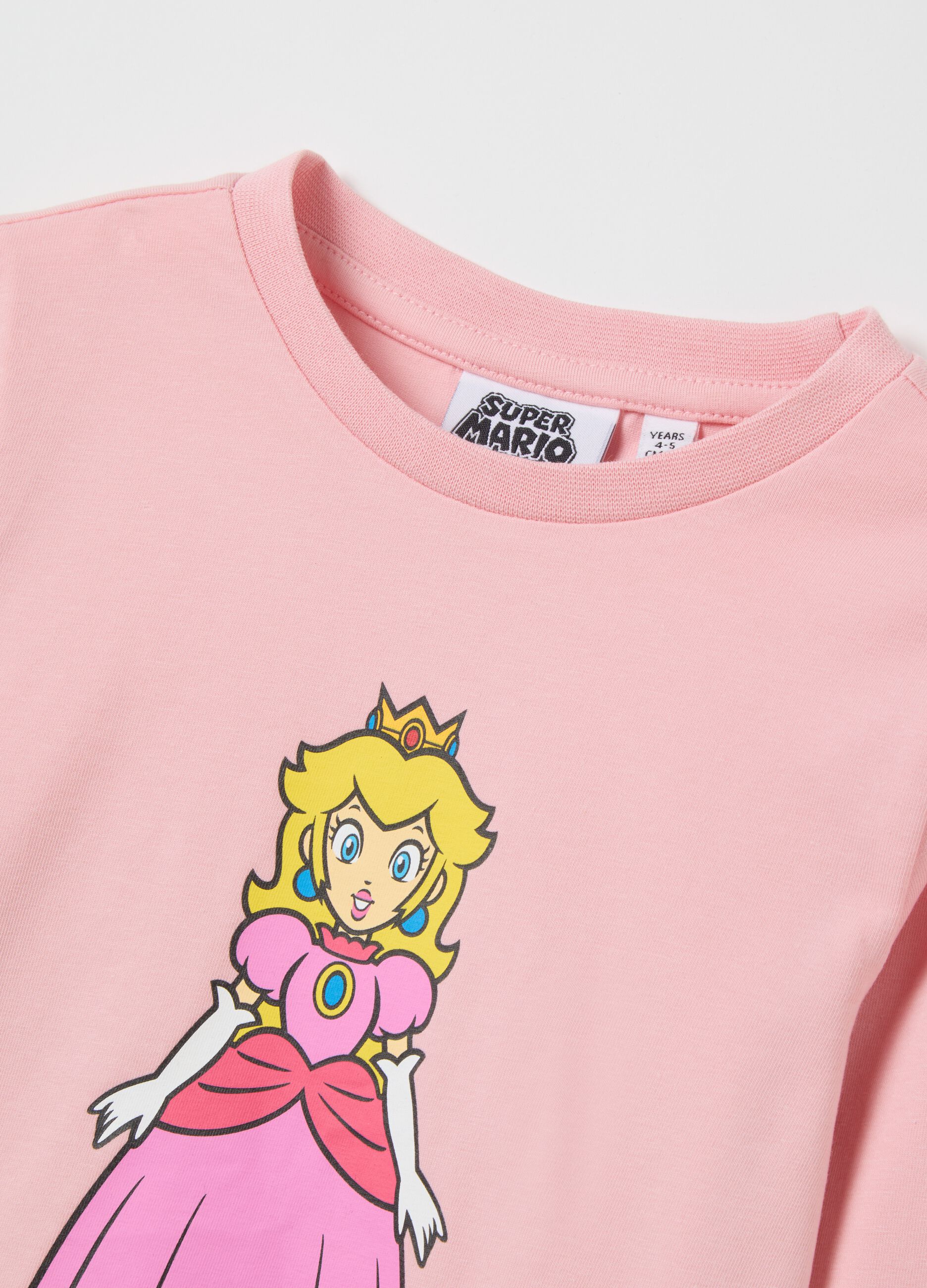 Girls' pink stretch cotton T-shirt with Super Mario print