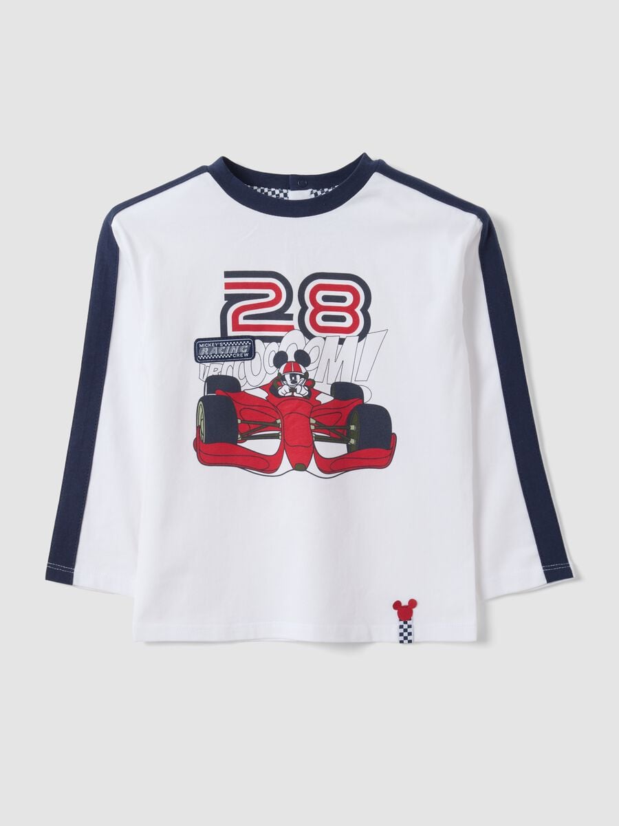 White pure cotton crew-neck T-shirt with Mickey print for baby boy_0