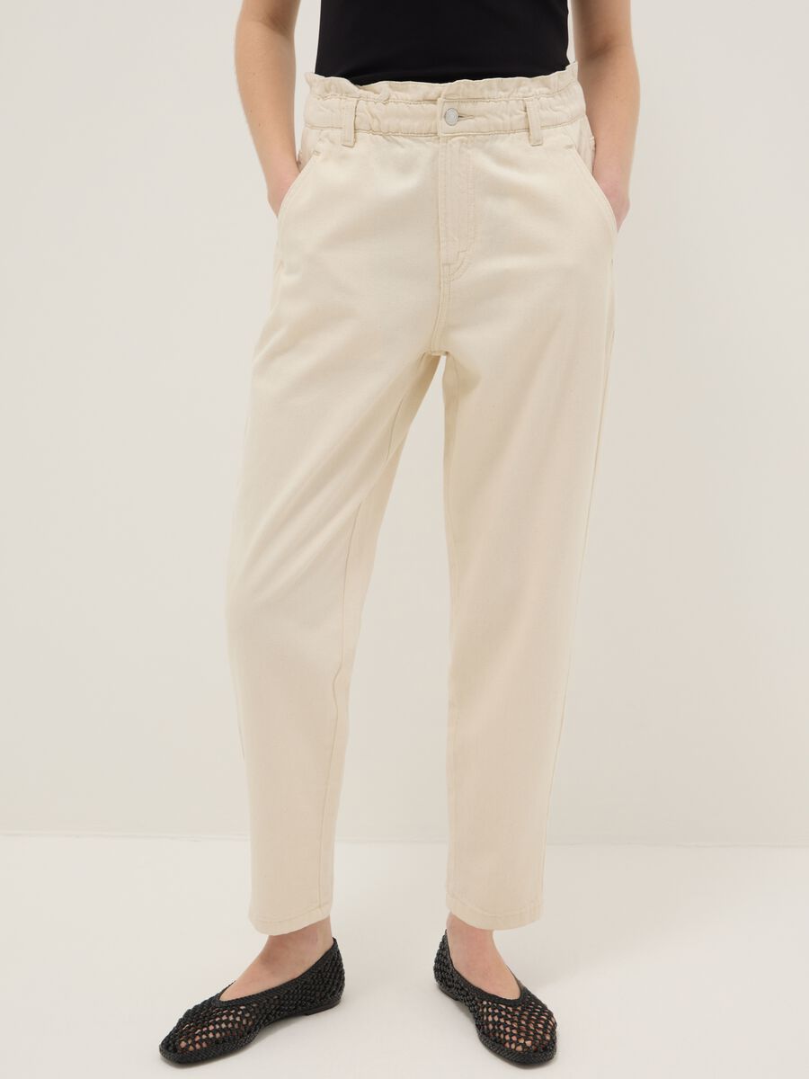 Beige pure cotton baggy trousers_1