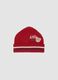 Red baby hat in pure organic cotton jersey knit with teddy bear patch_0