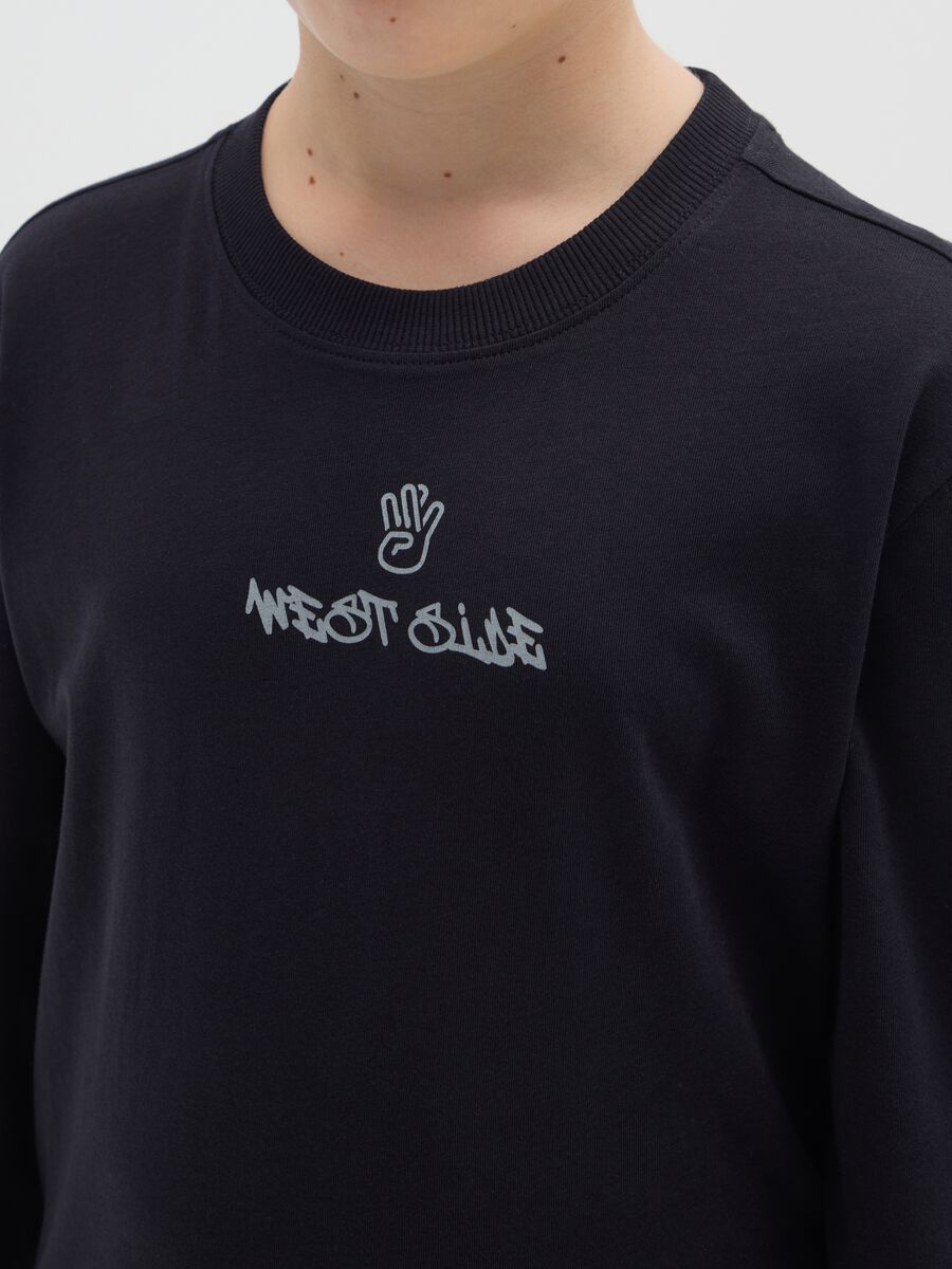 T-shirt a maniche lunghe da ragazzo in puro cotone nero _2