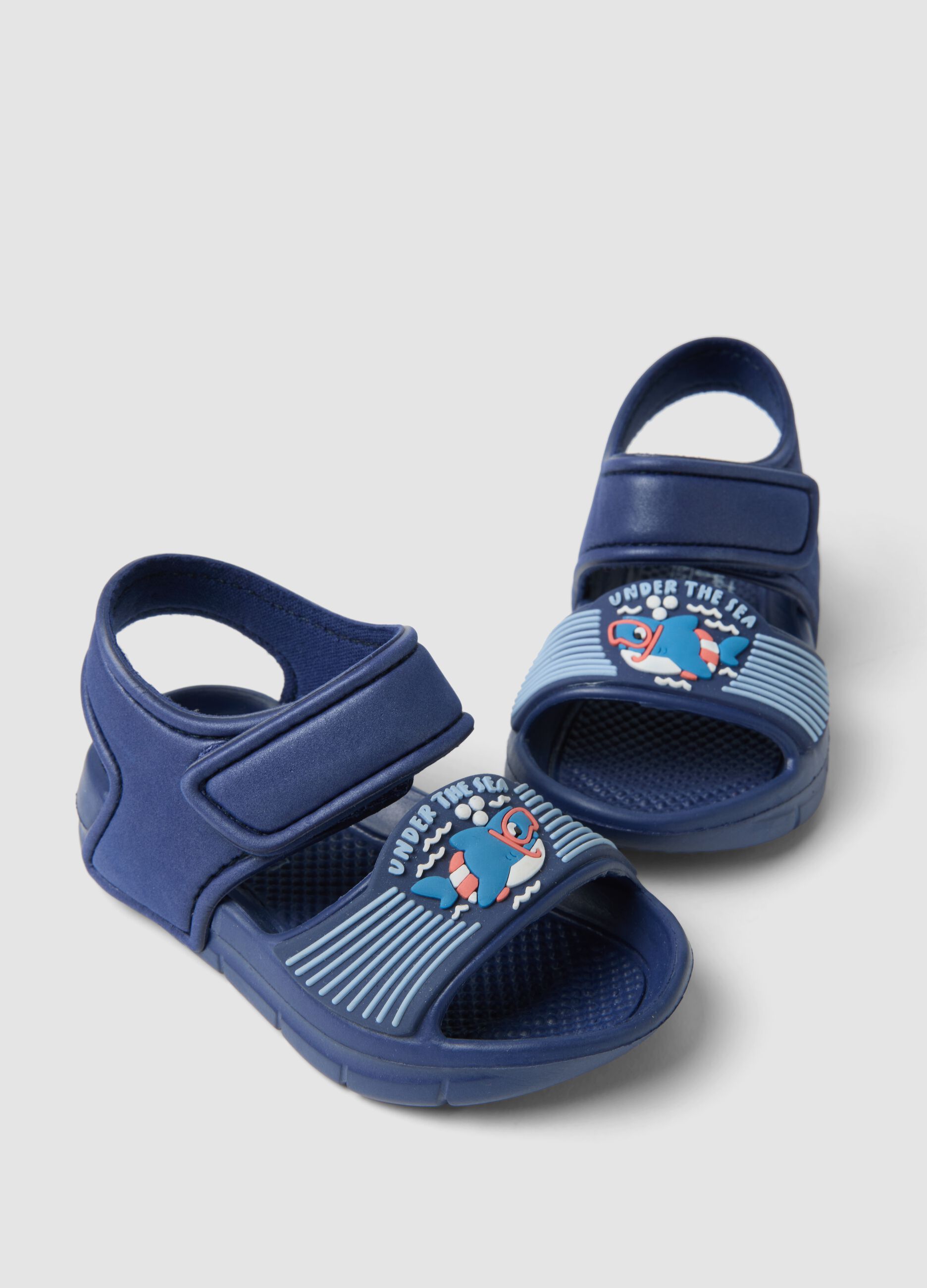 Blue beach sandals with Velcro fastening