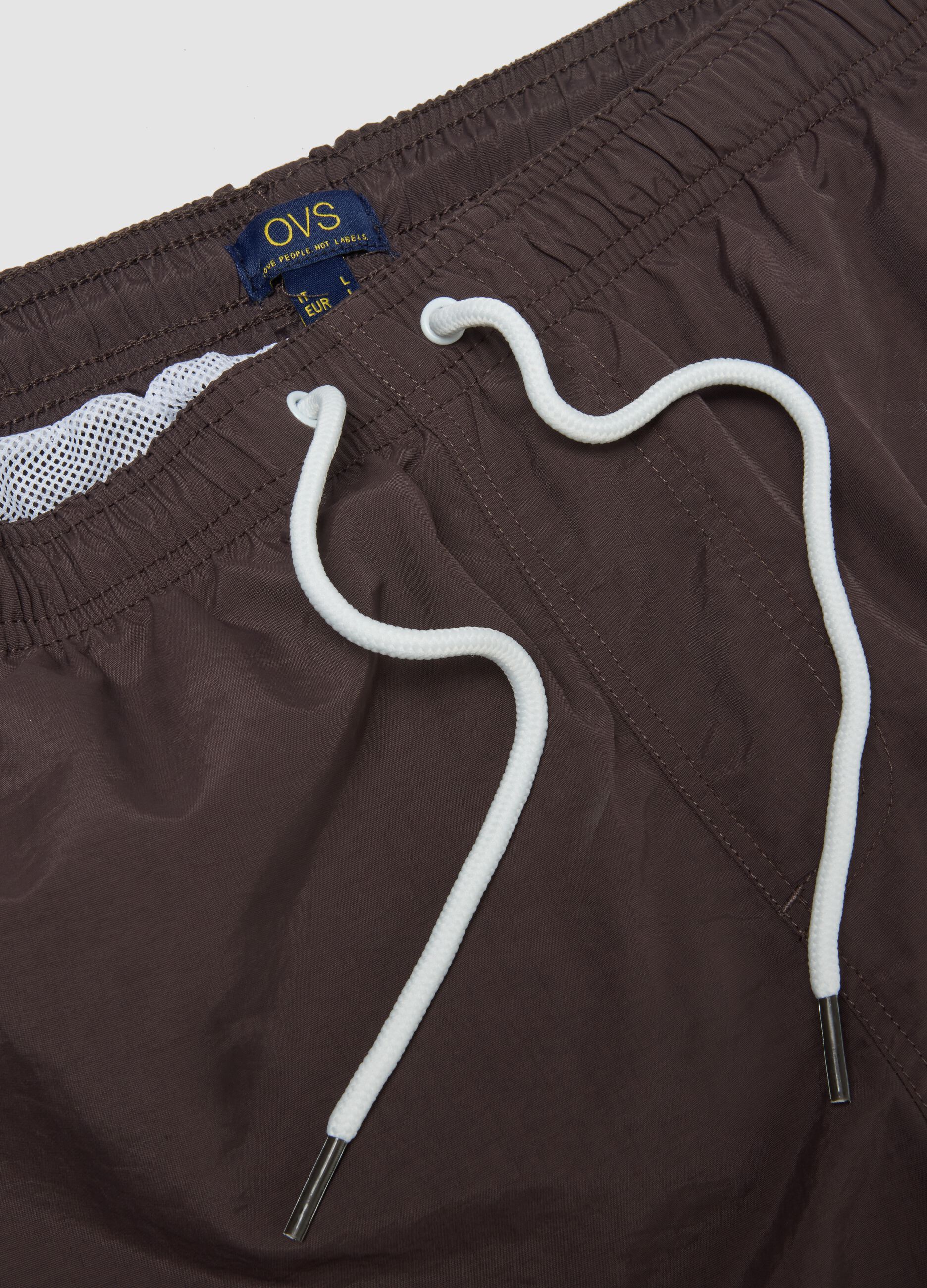 Brown regular-fit swim shorts with drawstring