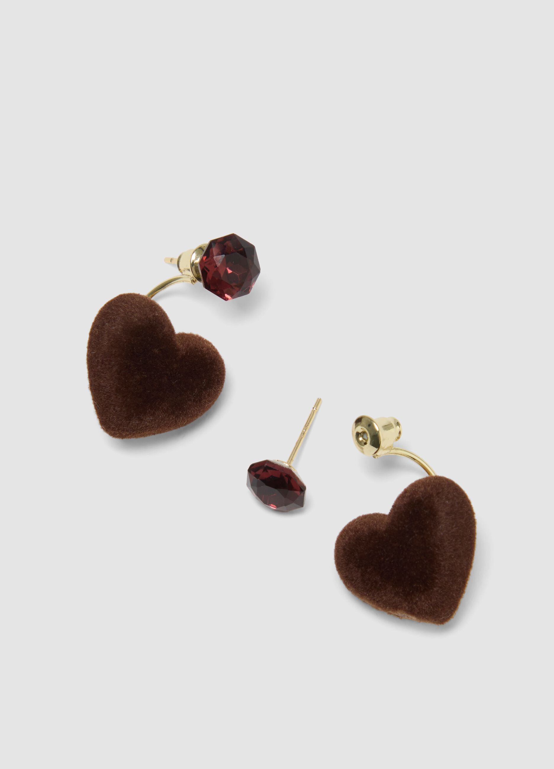 Brown heart earrings with red stone