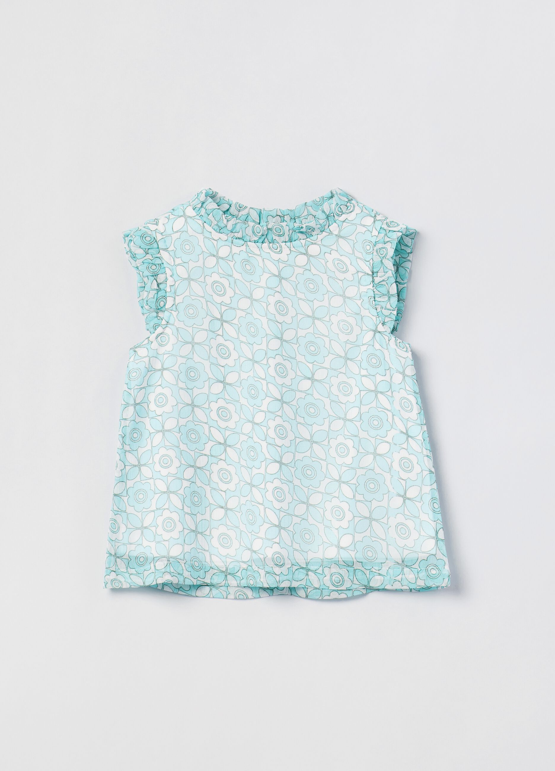 Blusa con rouches e stampa floreale_0