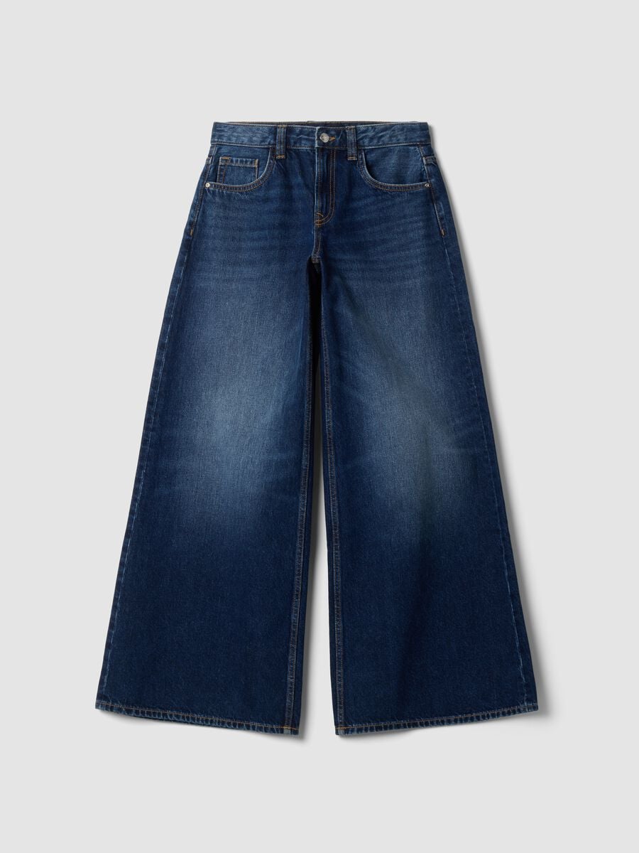 Blue pure cotton super wide-leg jeans_4