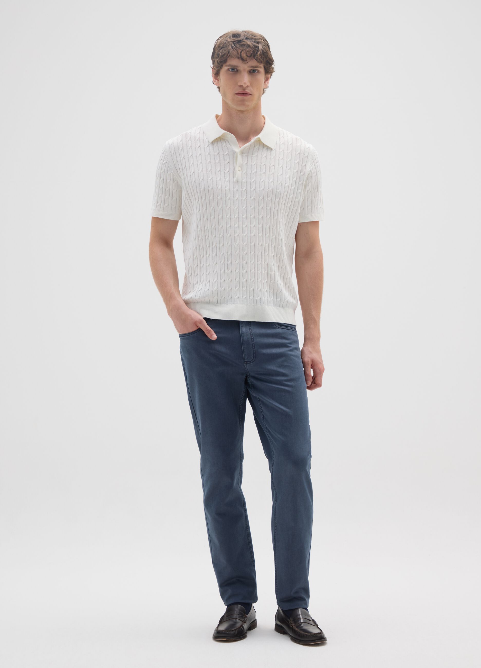Slim fit blue stretch cotton trousers