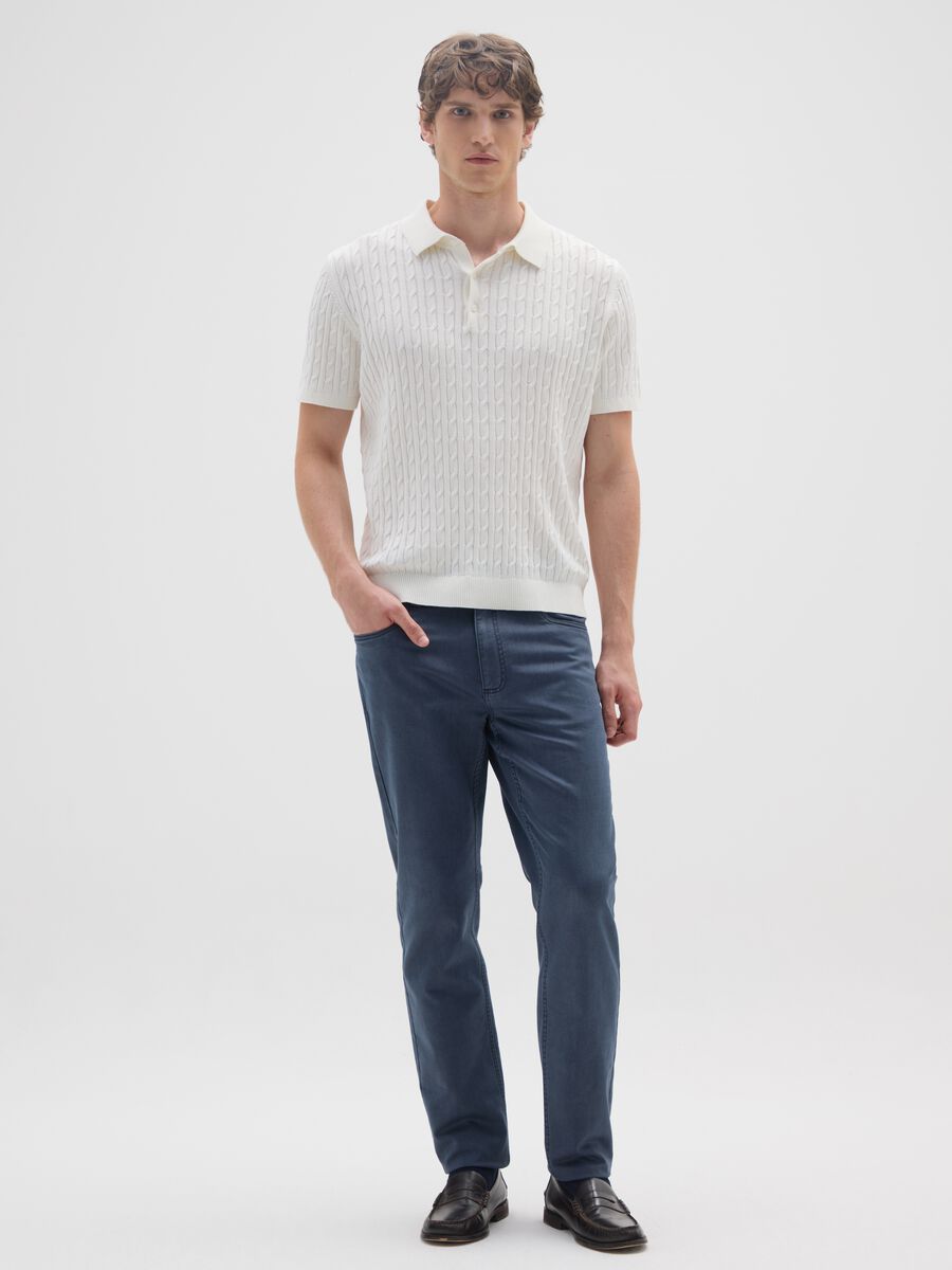 Slim fit blue stretch cotton trousers_0