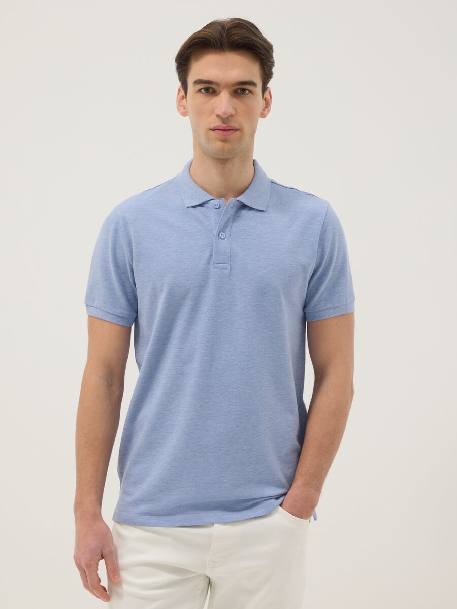 Short-sleeve light blue polo shirt in pure cotton_0