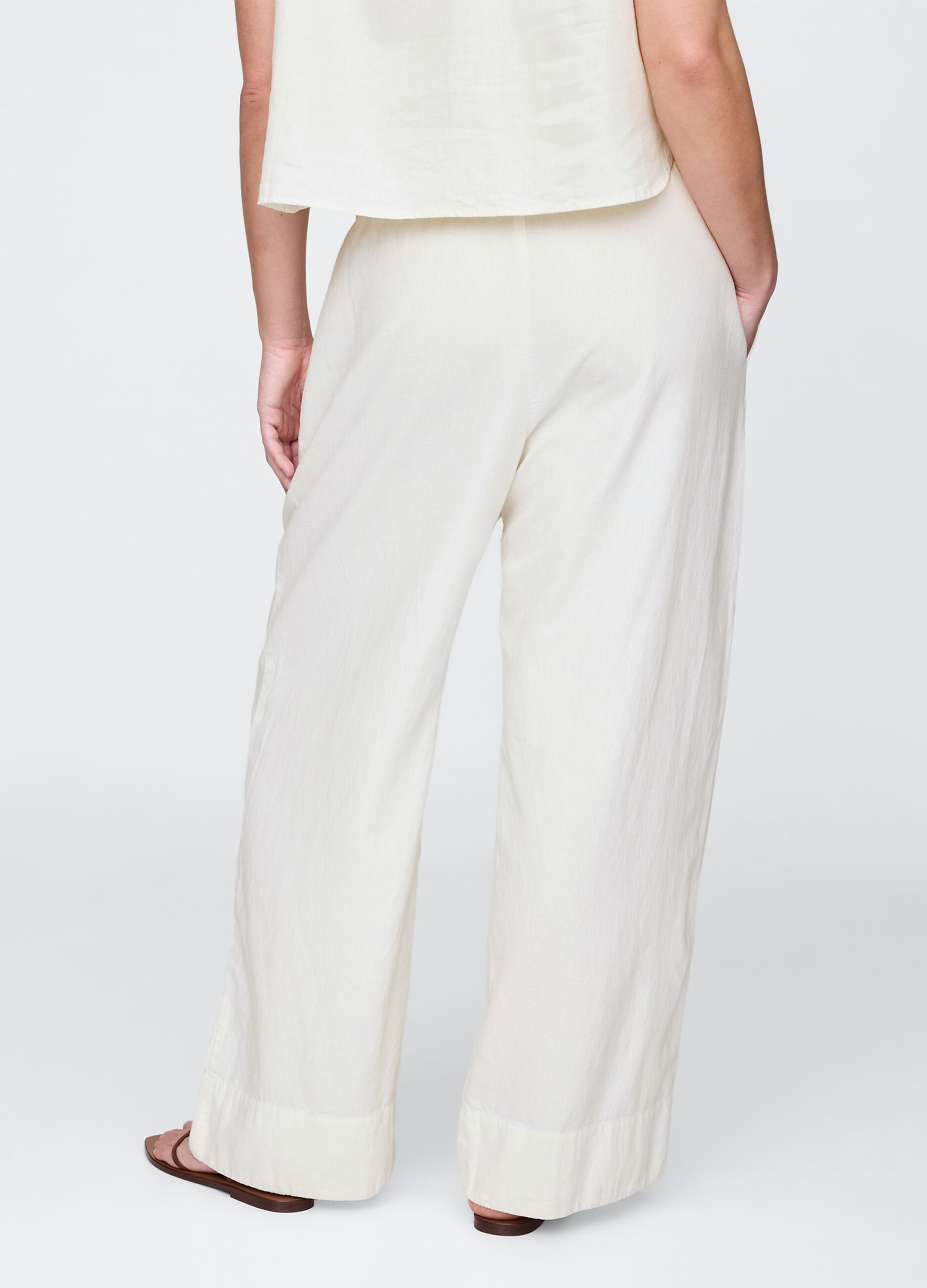 Wide White Linen and Viscose Trousers