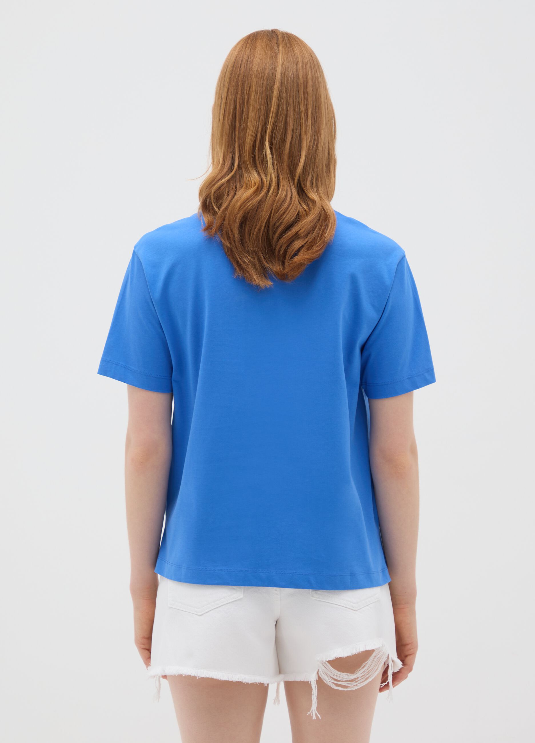 Women's blue pure cotton regular fit T-shirt