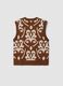 Gilet marrone e bianco in misto lana con girocollo_2