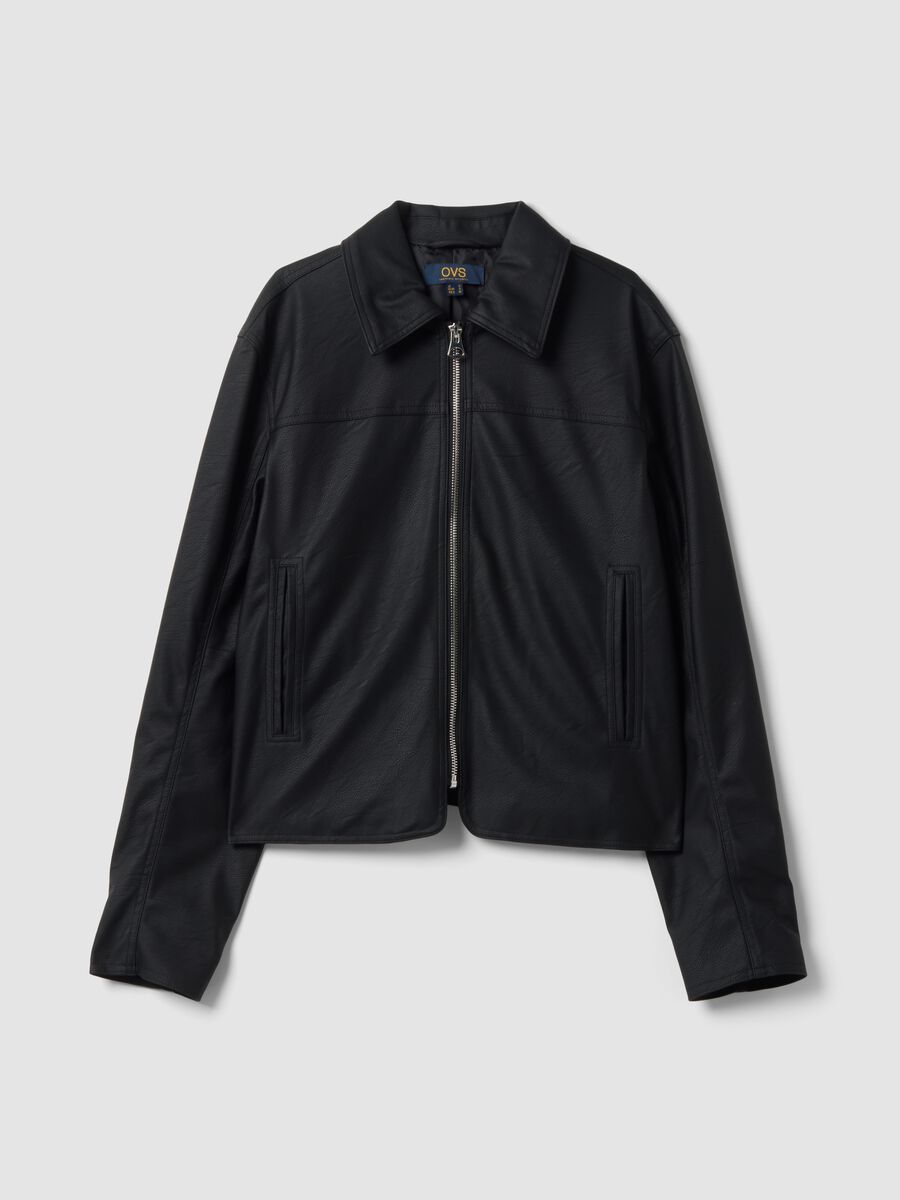 Giacca nera con zip e colletto slim fit_0