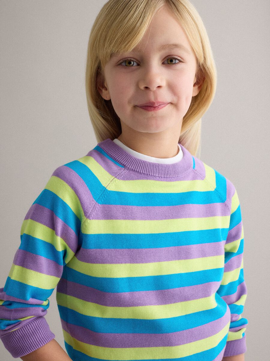 Pullover in puro cotone a righe multicolor da bambina regular fit_1