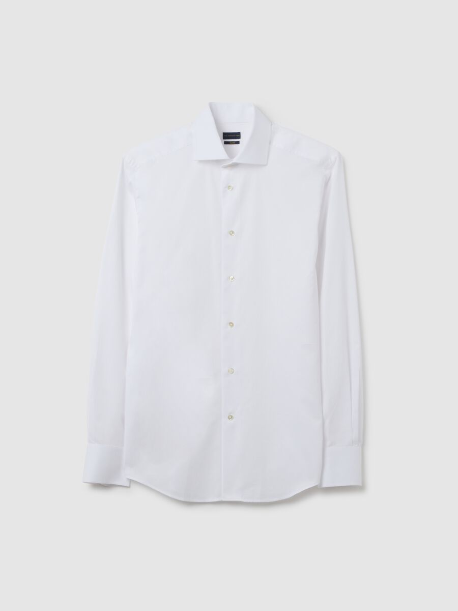 Camicia in puro cotone bianca slim fit_0