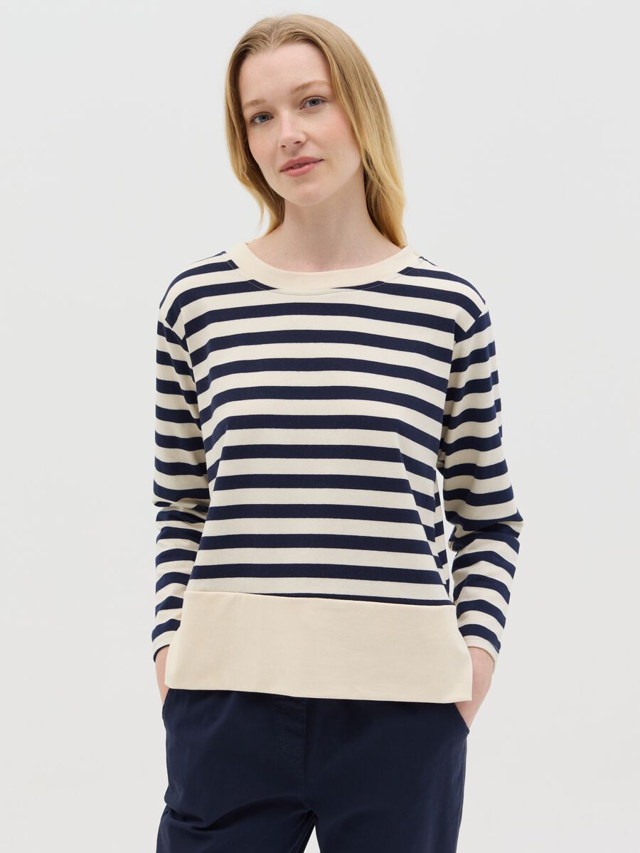 Blue and white striped top with long sleeves_0