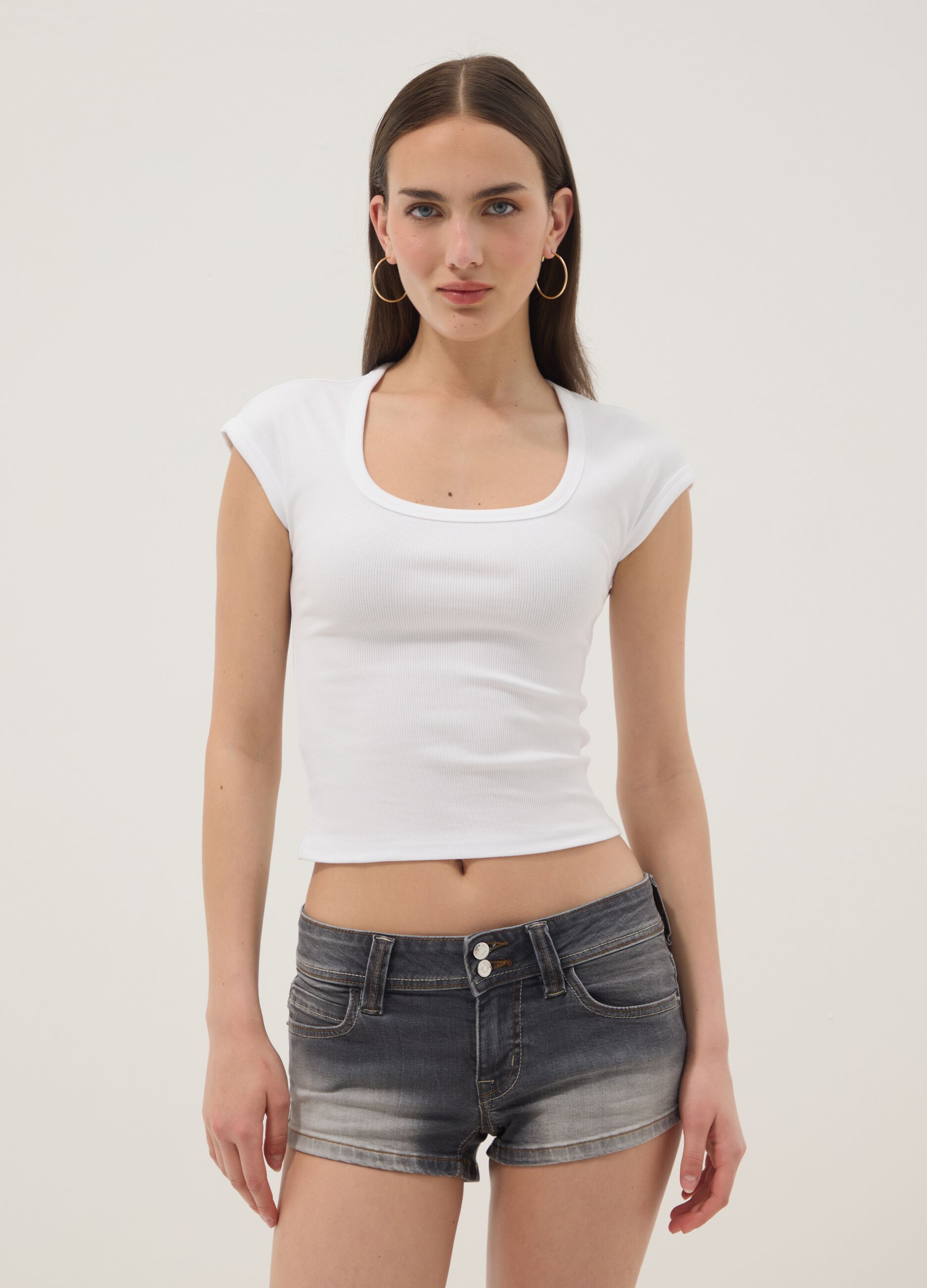 White short-sleeve stretch cotton T-shirt