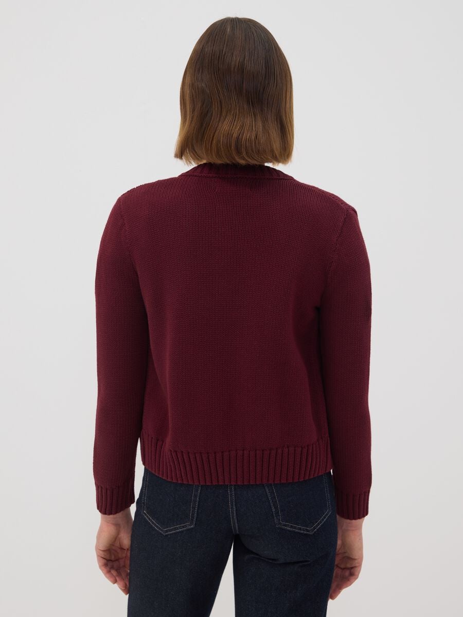 Cardigan rosso in puro cotone con girocollo e bottoni regular fit_3