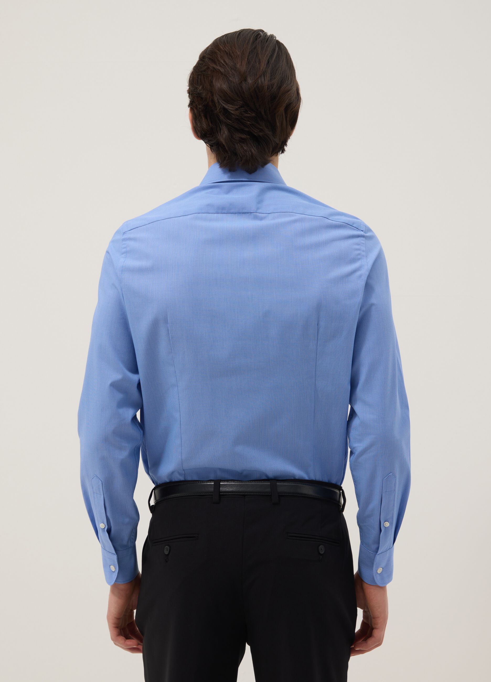 Light Blue Slim-Fit Cotton-Blend Shirt with Cutaway Collar
