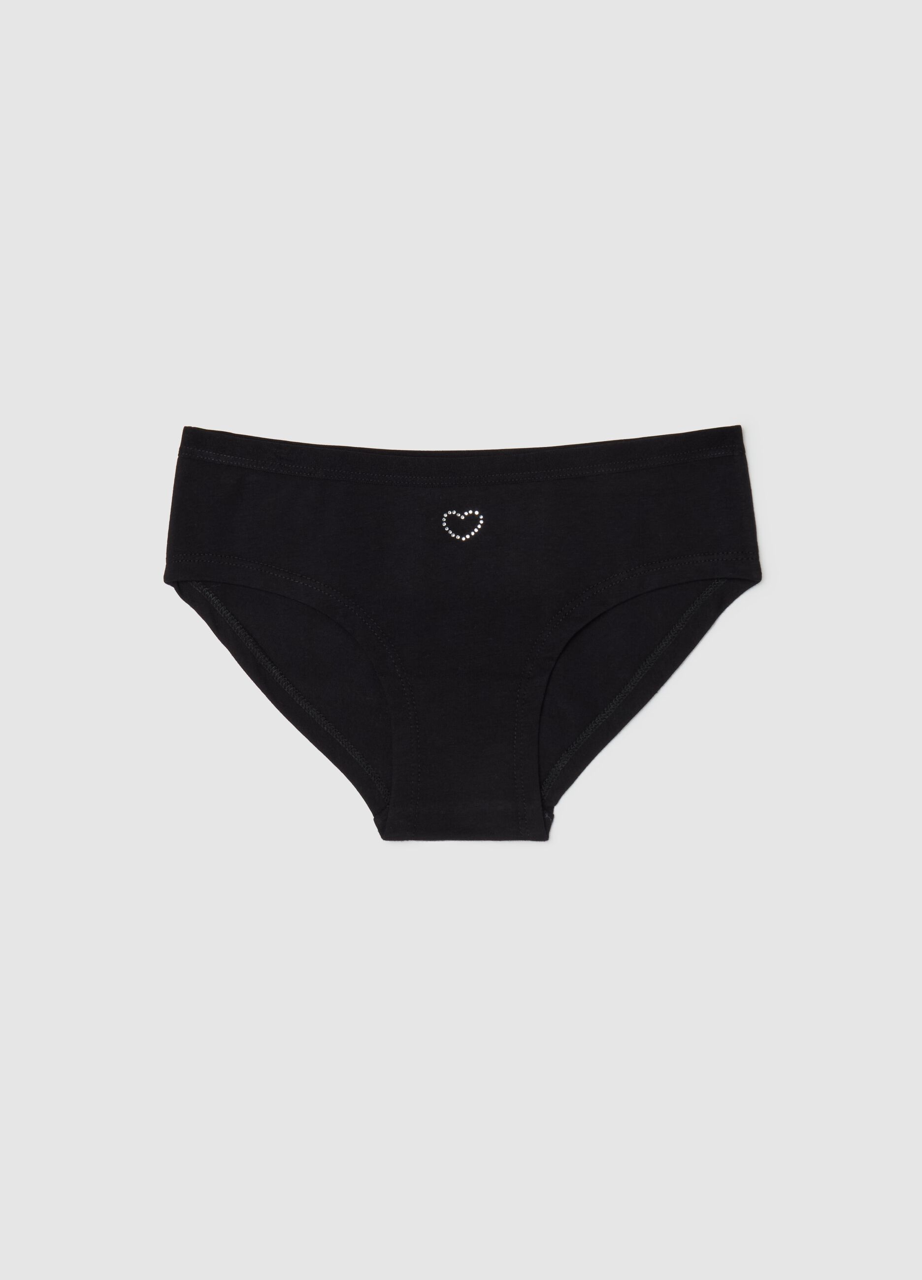 Stretch cotton French knickers with diamanté heart