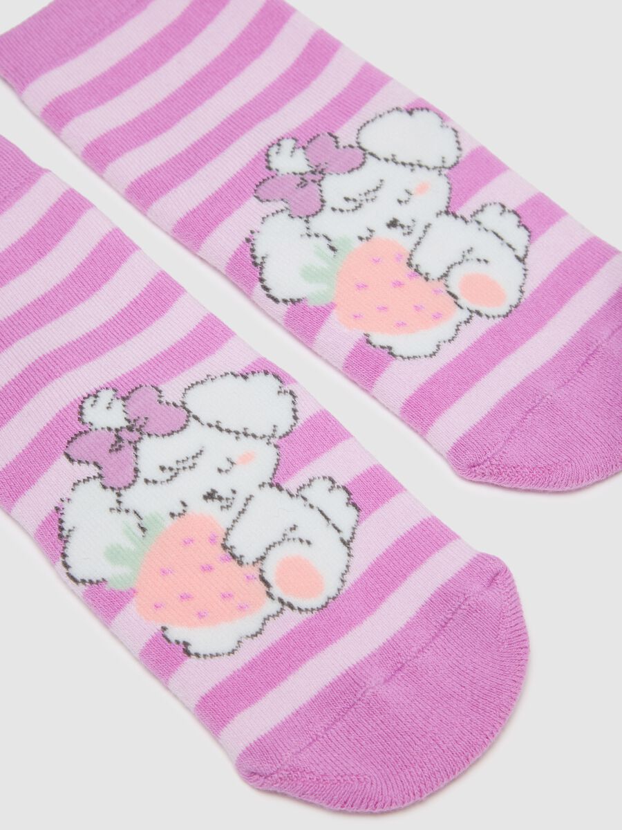 Girl's short multicolour striped cotton blend socks with print_2