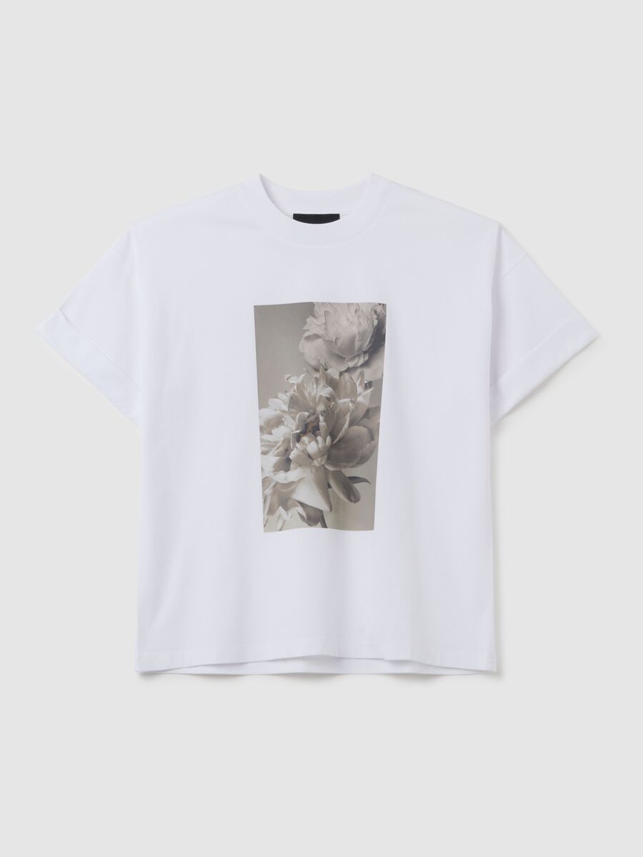 Maglia in puro cotone bianca regular fit con stampa_0
