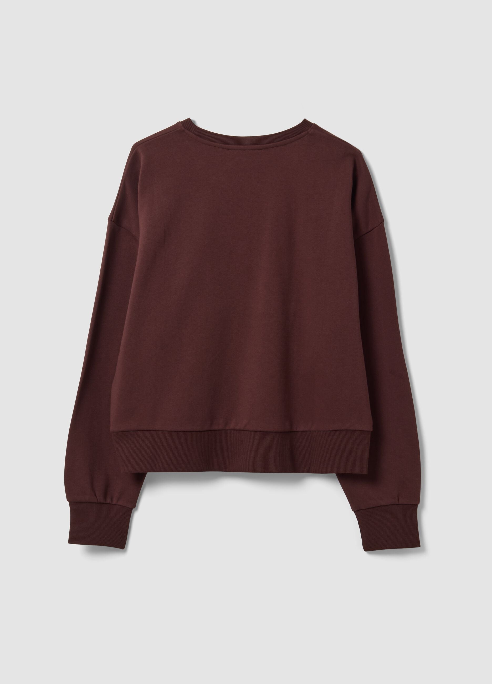 Brown cotton-blend crew-neck sweatshirt with teddy print