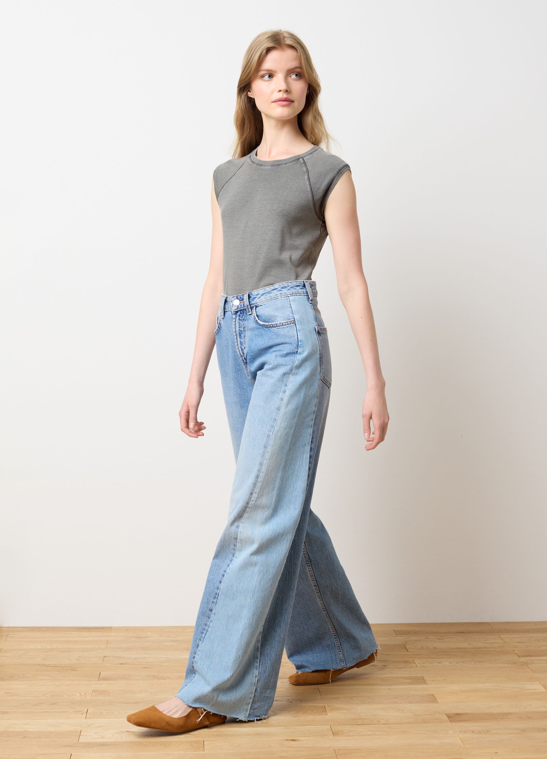 Canotta da donna in puro cotone grigia fitted