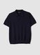 Regular fit blue polo in cotton, linen and silk blend_4