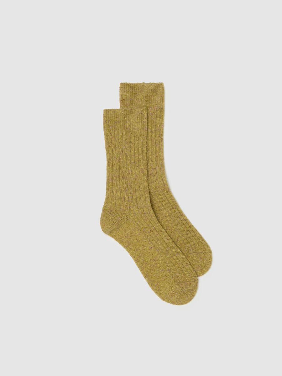 Yellow long socks in wool and silk blend_1