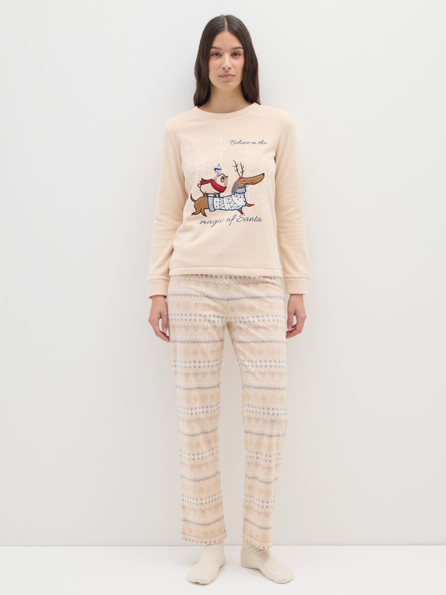 Beige fleece Christmas pyjamas, regular fit with print_0