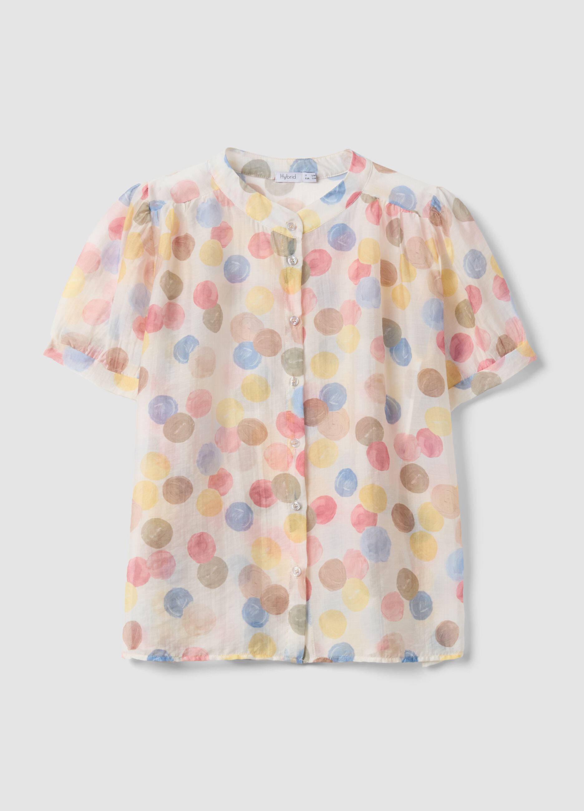 Multicolour lyocell-blend blouse with short sleeves