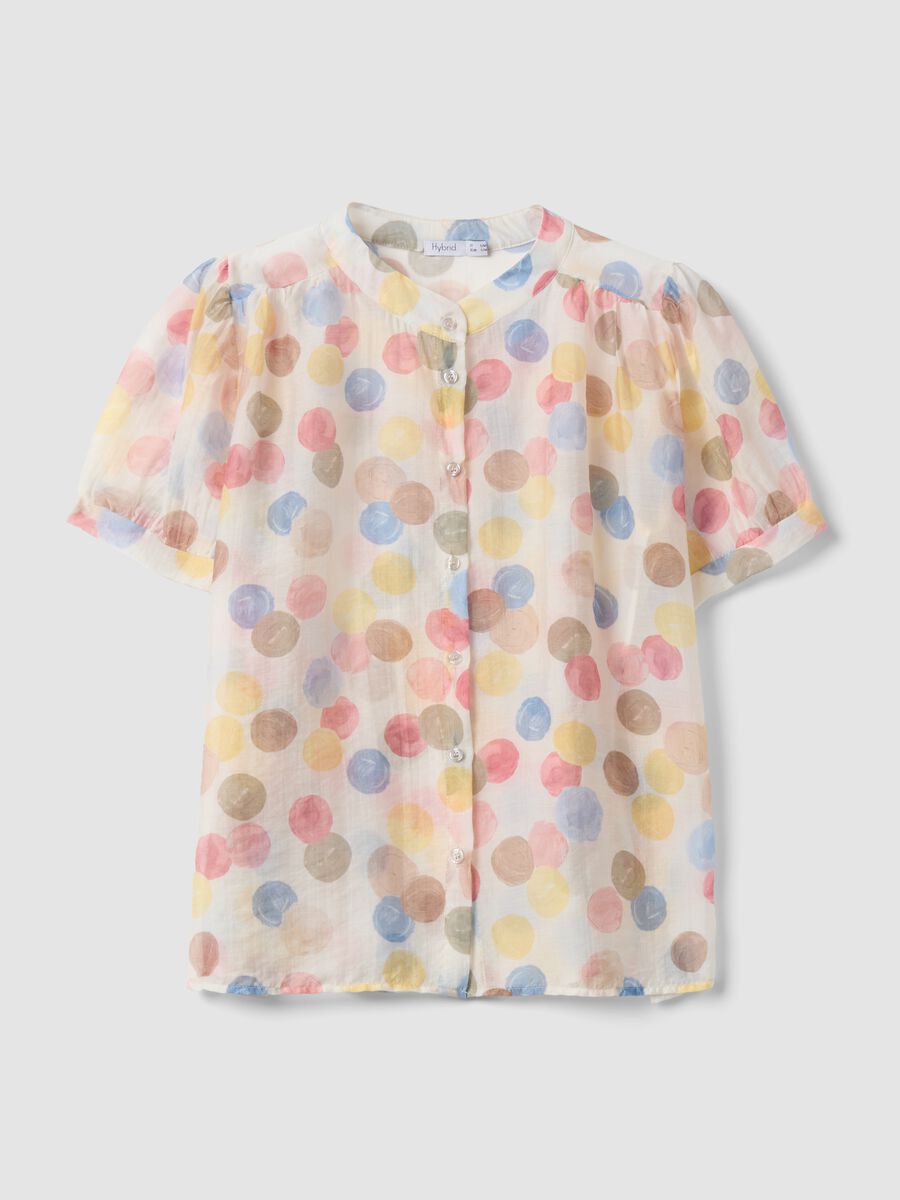 Multicolour lyocell-blend blouse with short sleeves_0