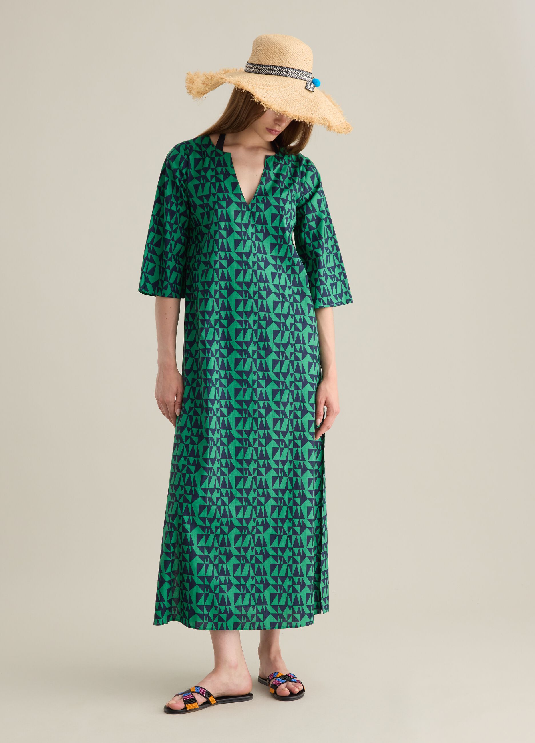 Women's Long Dress in Multicolour Pure Cotton