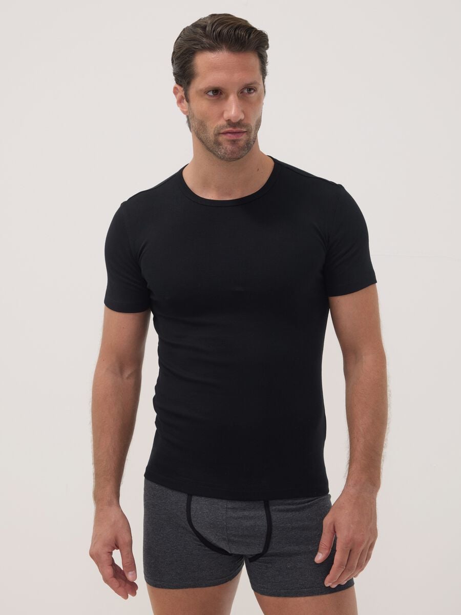 2-pack black crew-neck T-shirts in pure organic cotton, regular fit_0