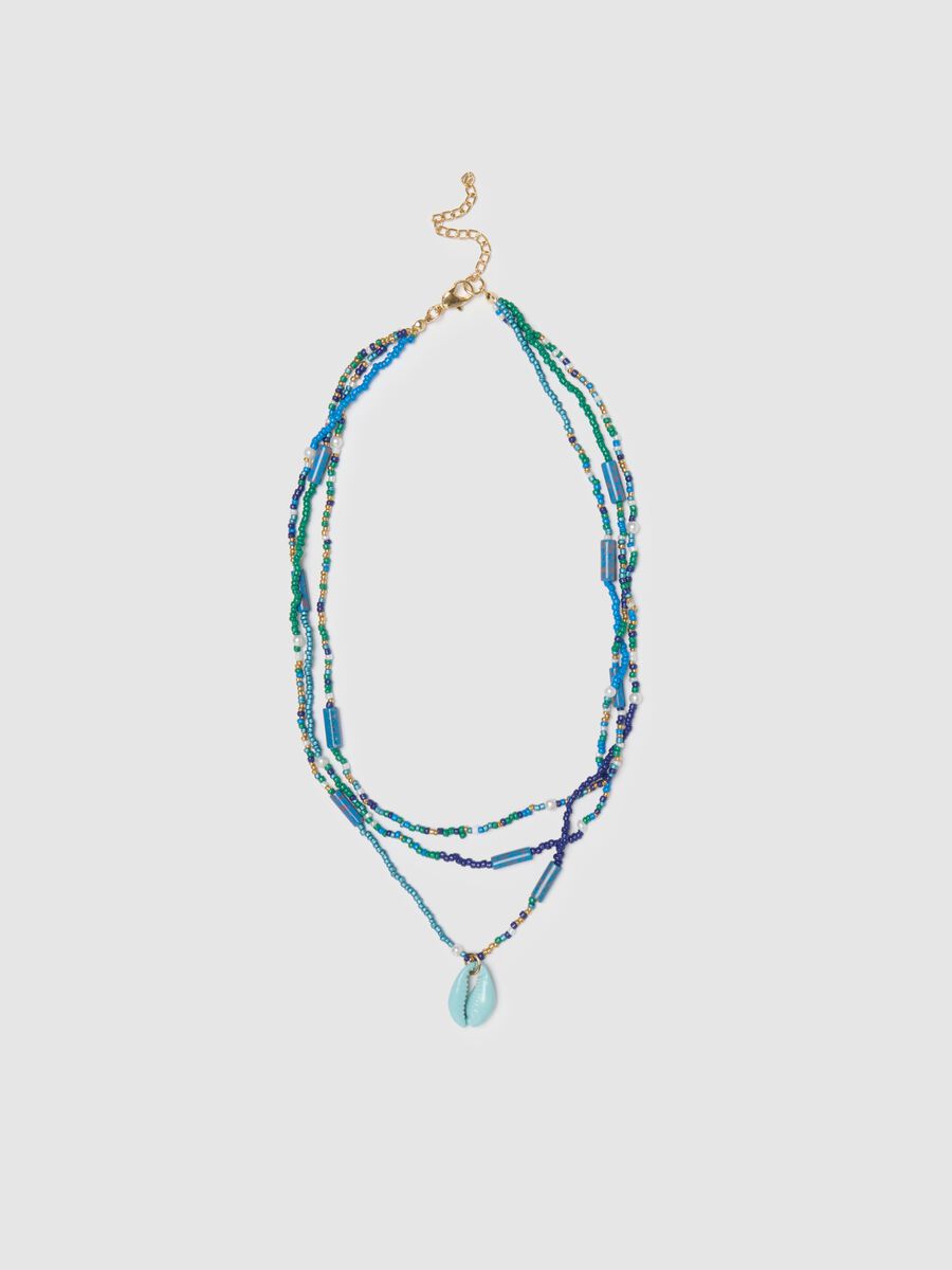 Multi-strand necklace with beads and shell_0