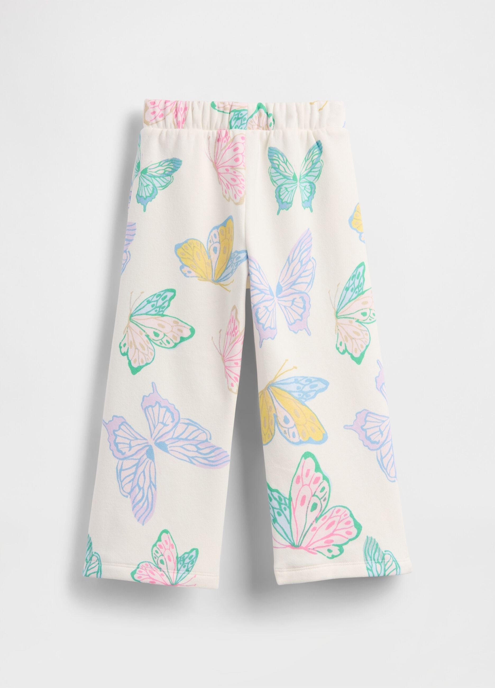 Multicolor cotton blend trousers for baby girls with butterfly motifs
