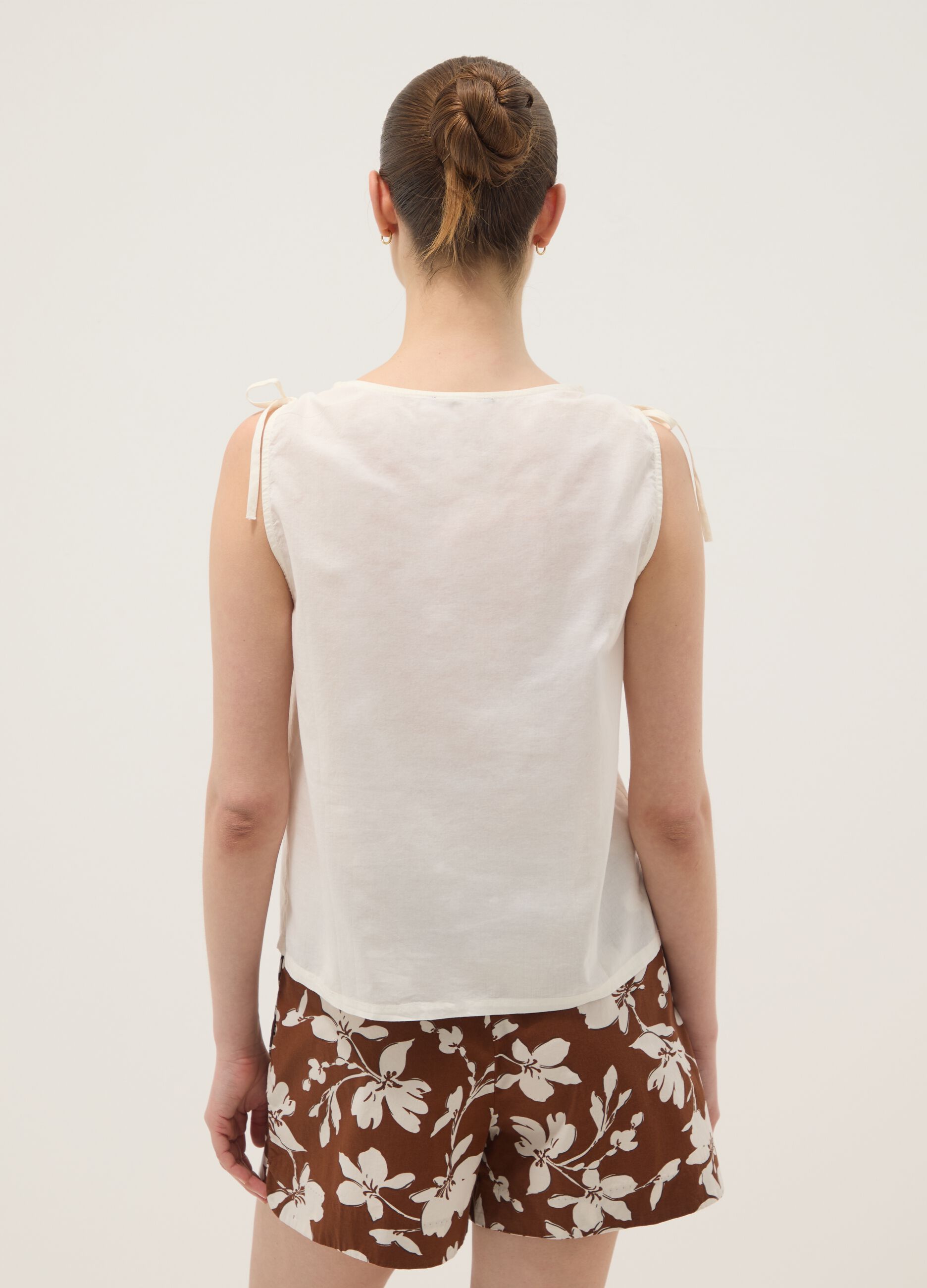White pure cotton V-neck blouse
