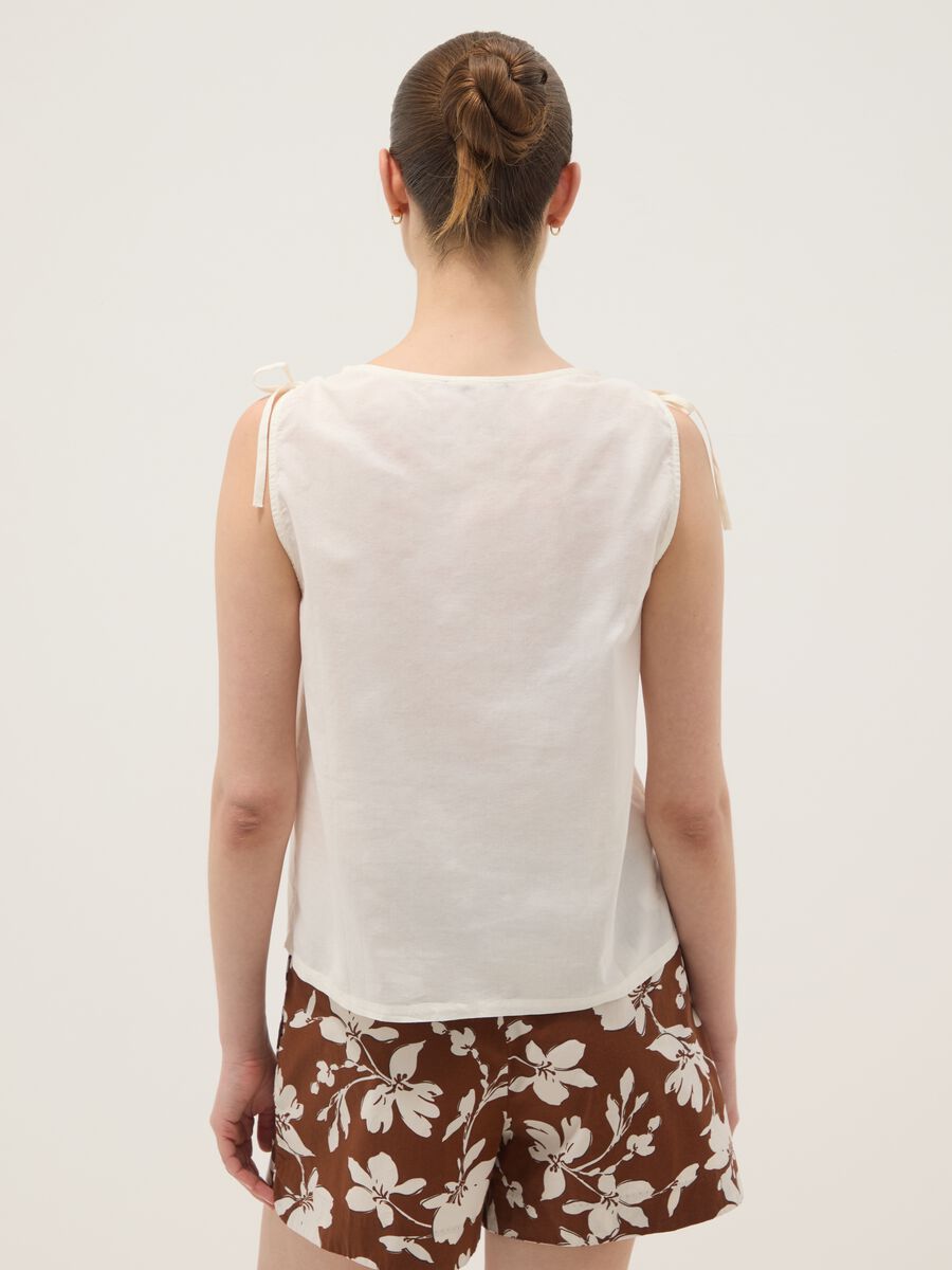 White pure cotton V-neck blouse_3