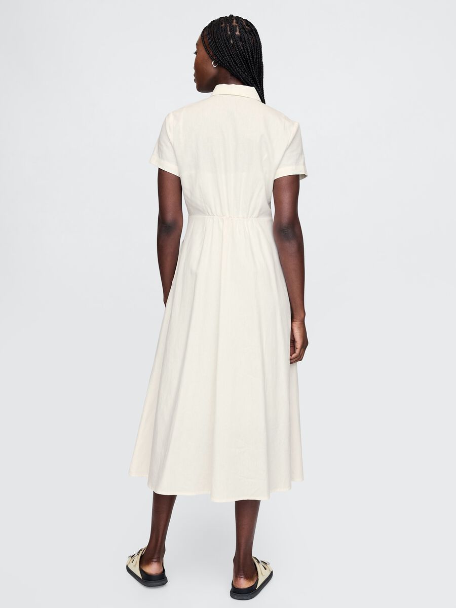Long beige shirt dress in linen and viscose_2